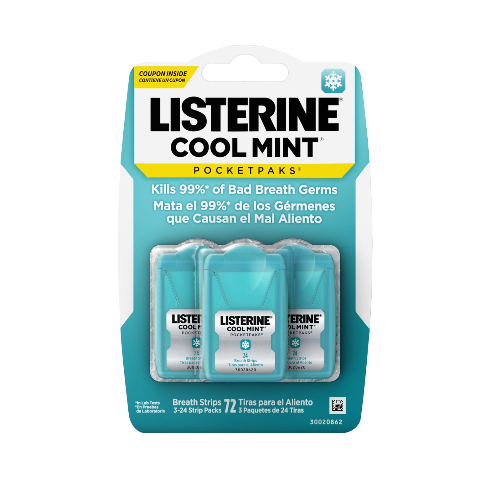 Listerine PocketPaks Cool Mint Breath Strips, 24 Count (Pack of 3), White 