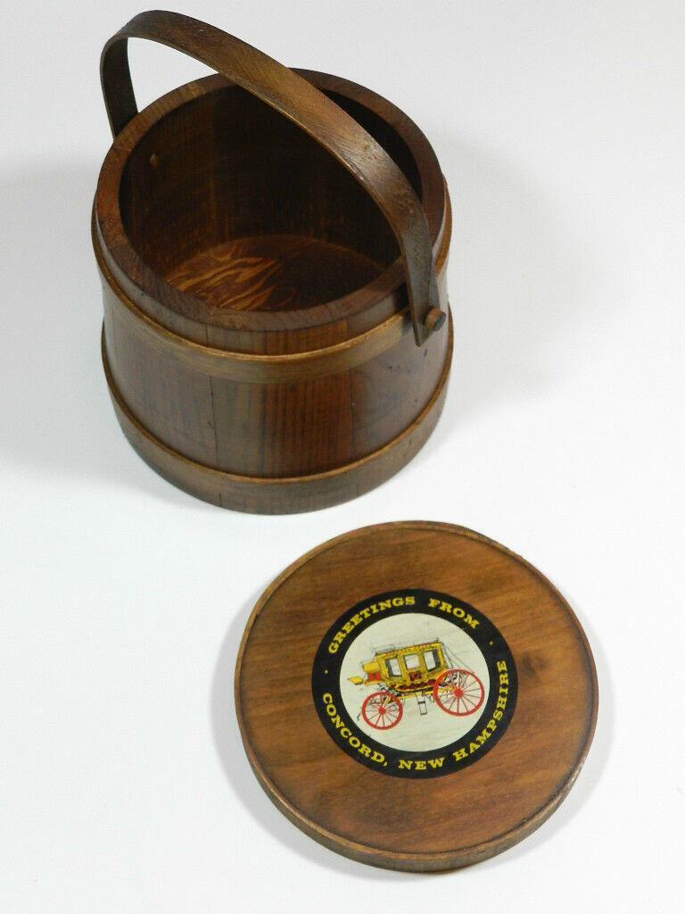 Rare Antique Wooden Firkin Sugar Bucket W/ Lid & Handle New England Stagecoach