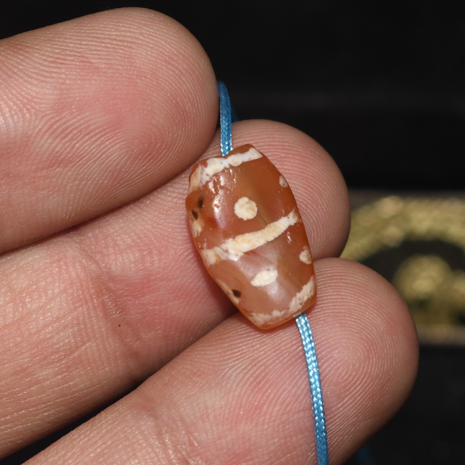 Genuine Ancient Etched Carnelian Bead with Dotted Pattern in good Condition