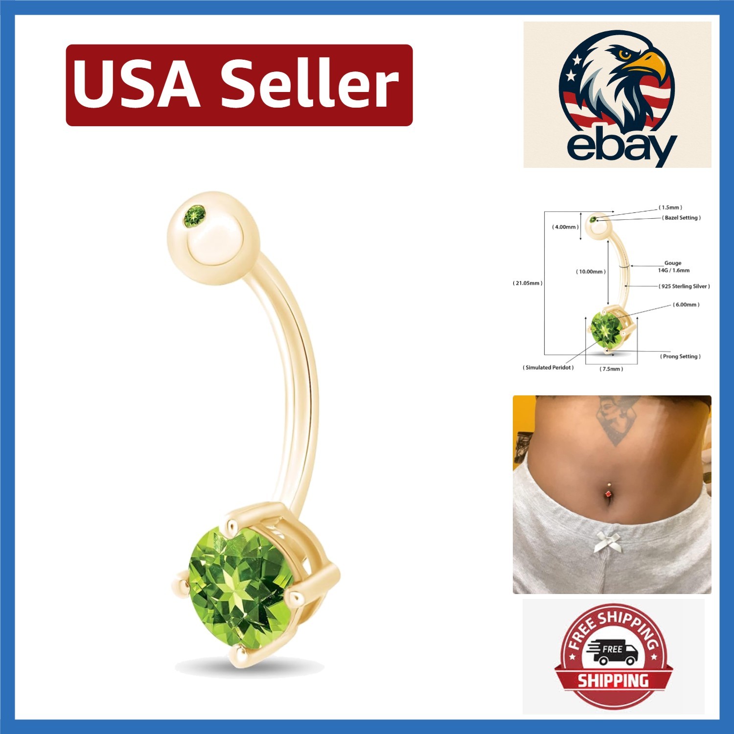 Hypoallergenic Belly Button Ring - Elegant 14G with Custom Birthstone Option
