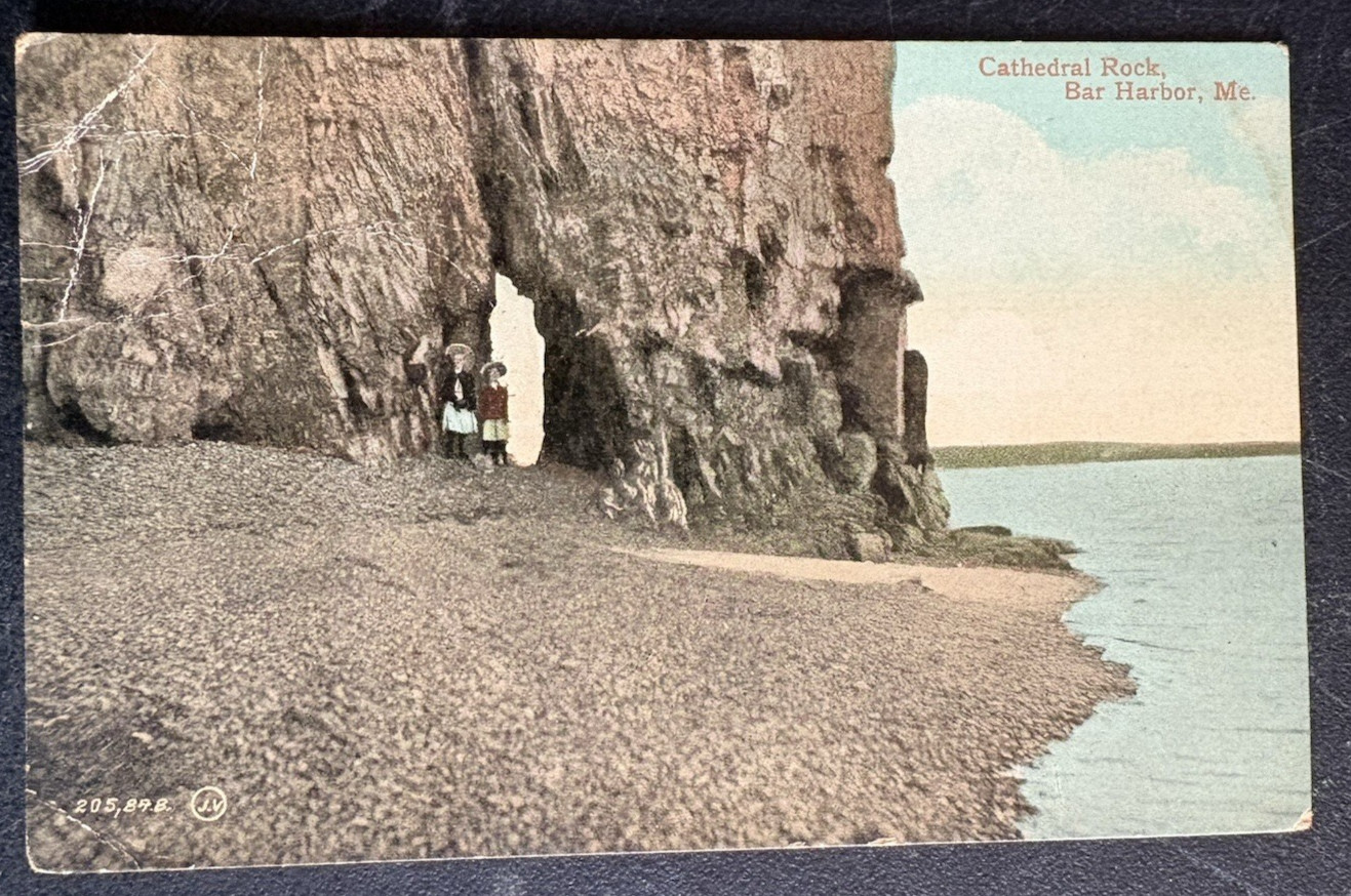 vtg postcard 1910 Cathedral Rock Sea View Bar Harbor Maine ME