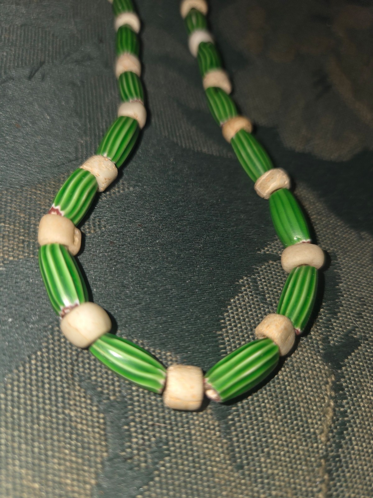 Venetian Watermelon Chevron Green Glass Beads Necklace