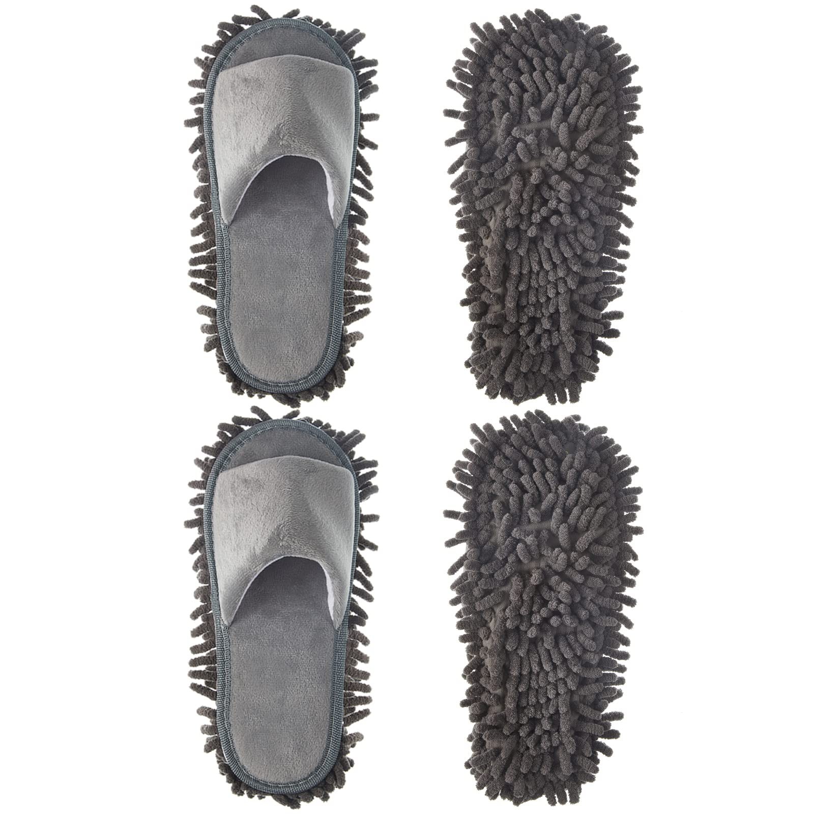 Jecery 2 Pairs Microfiber Cleaning Mop Slippers for Floor Large, Grey 
