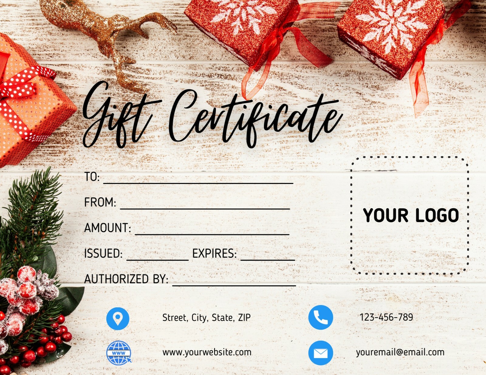 Christmas Personalized Digital Gift Certificate Editable Printable Gift Voucher