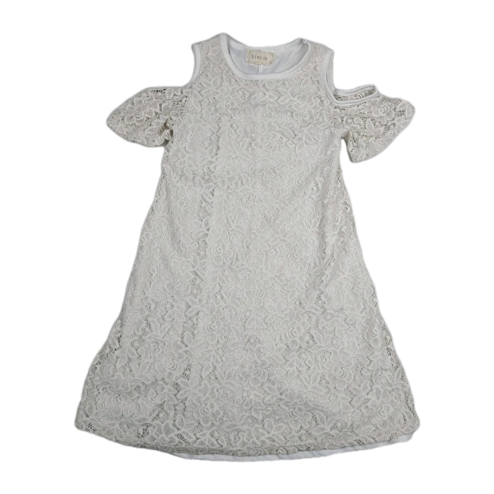 Btween Girls Size 10 White Floral Lace Cold Shoulder Lined Dress