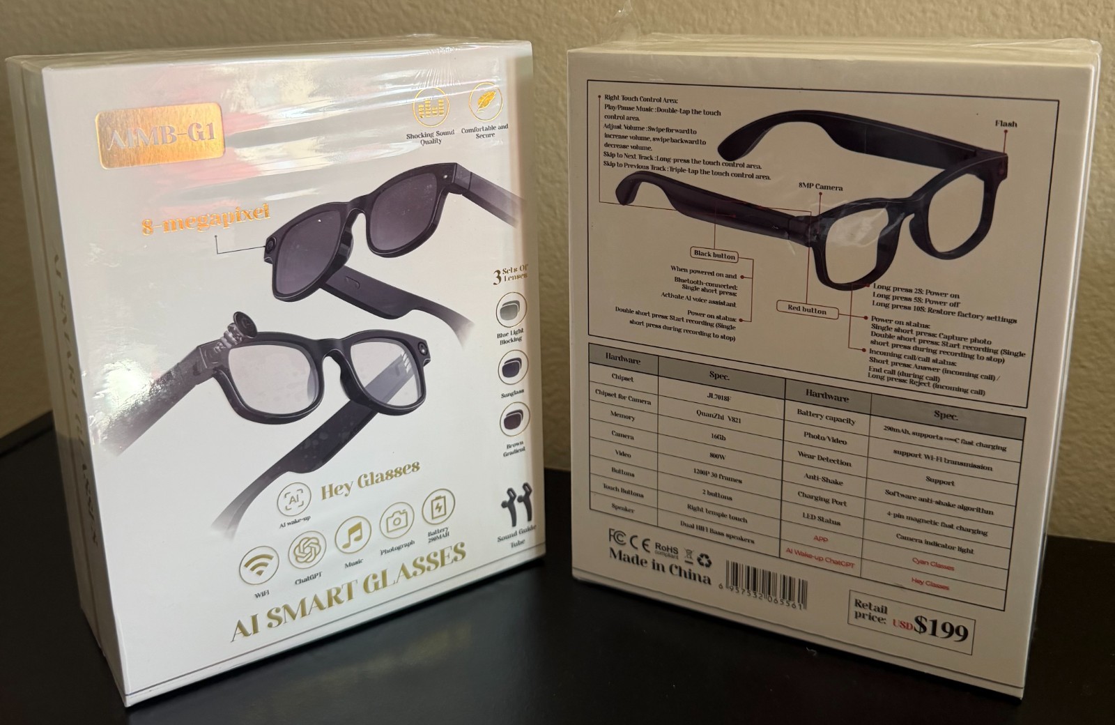 AI glasses with camera for recording