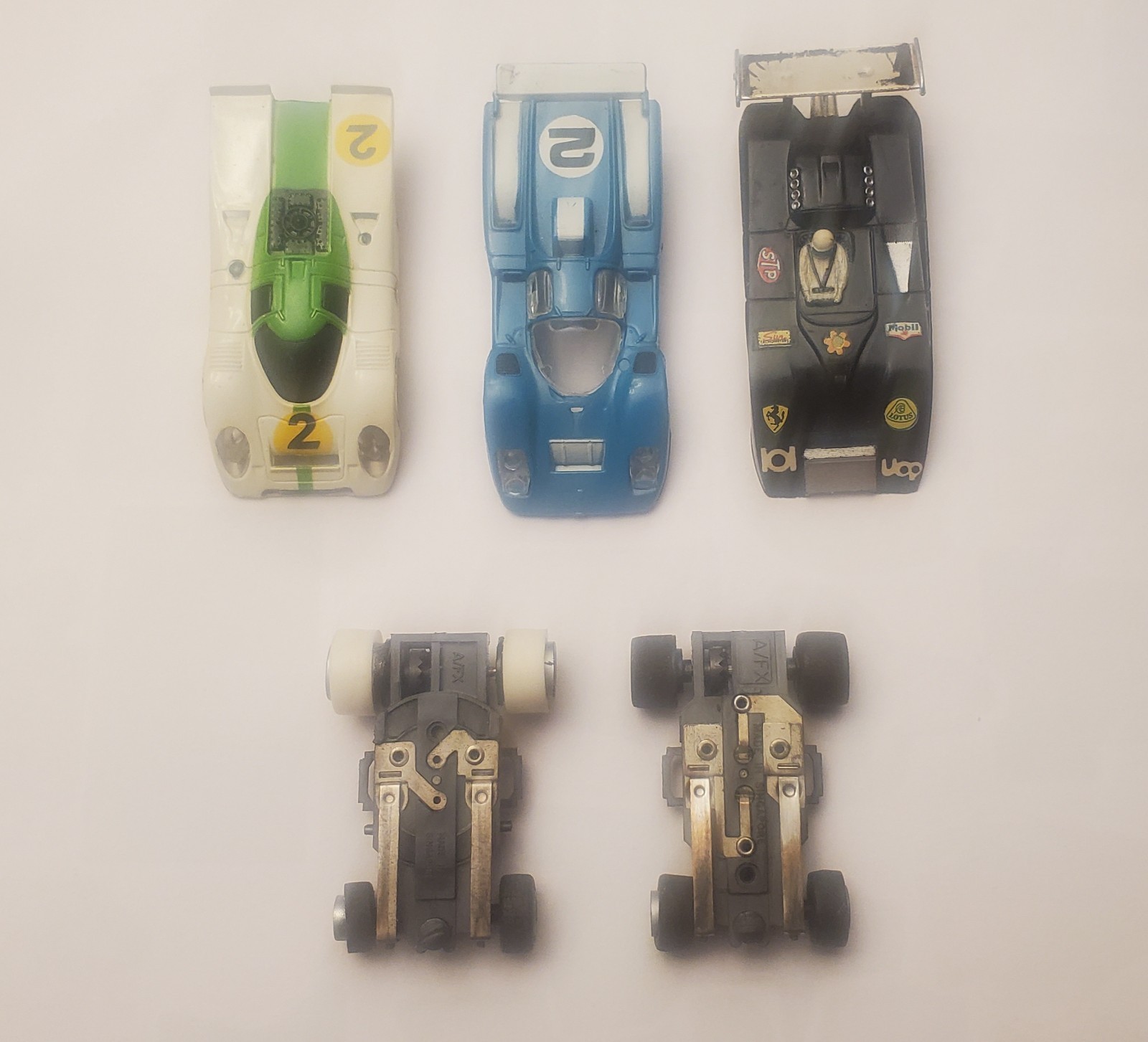 Ferrari and Porsche HO AFX Slot Car Bodies and Cbassis