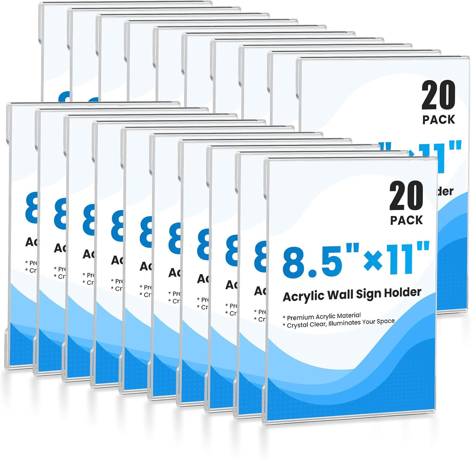 20 Pack Acrylic Sign Holder 8.5 X 11 Wall Mount, Clear Wall Signs Photo Menu Fly