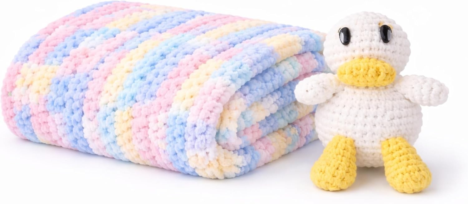 Hand Kitted Baby Blanket – Ultra Soft Chenille Polyester Blanket 32x40 – Duck