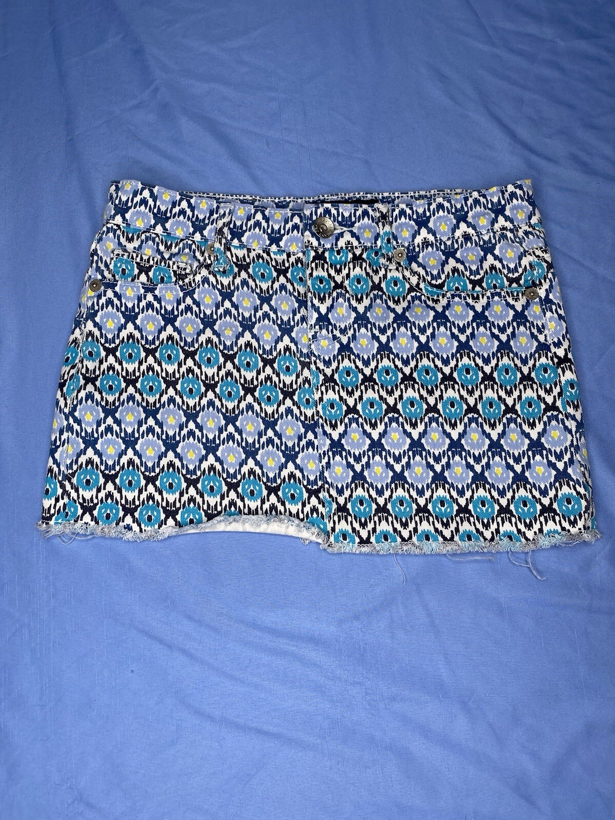 Lucky Brand Sofia Mini Skirt Girls Size 10 Multicolor Cotton Stretch Blue Boho