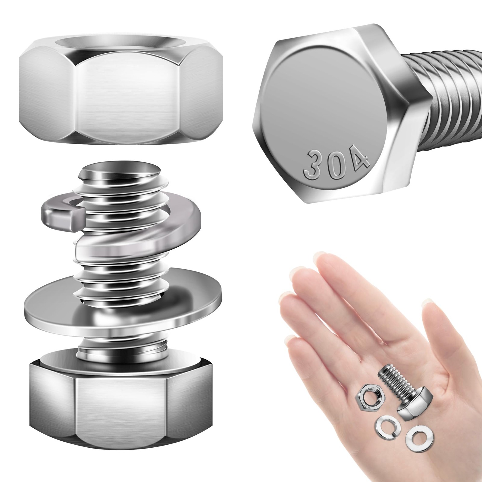 Mywish (10 Sets) 3/8-16x3/4 Hex Head 3/8-16 x 3/4 set), (Silver) 3/8-16" 