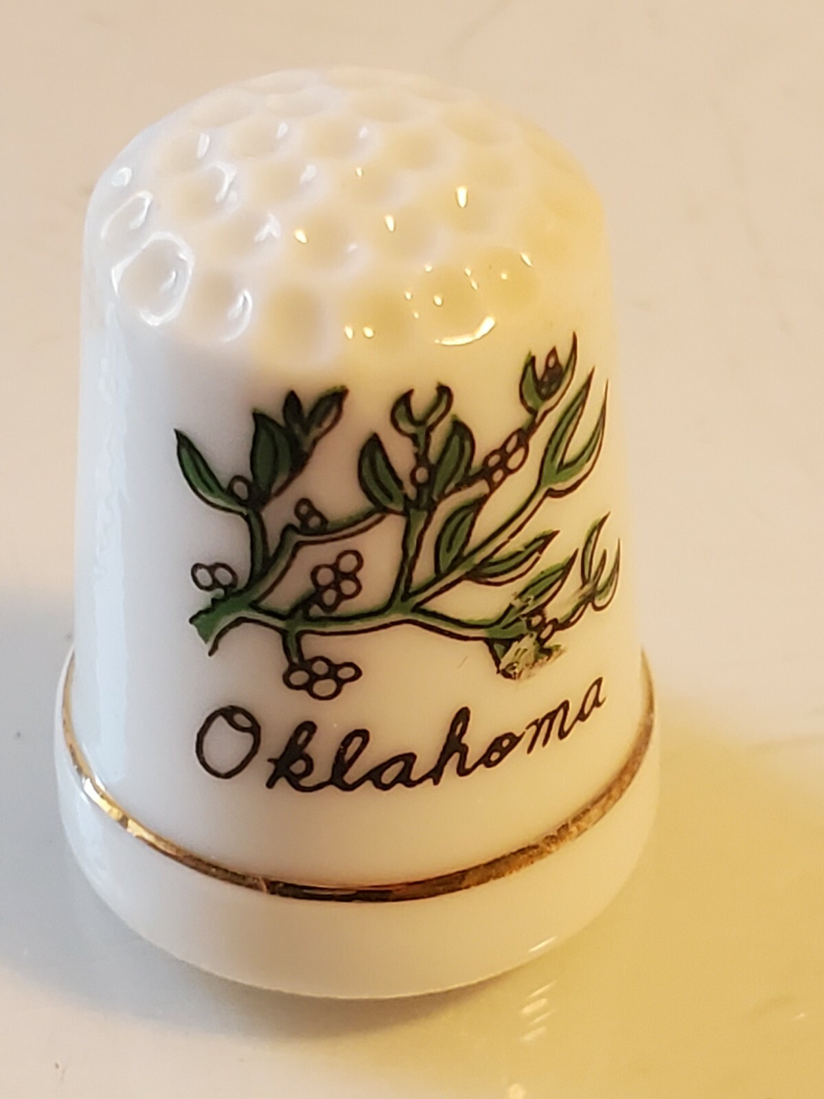 Vintage Oklahoma Thimble Porcelain some kinda plant...ragweed? Box7