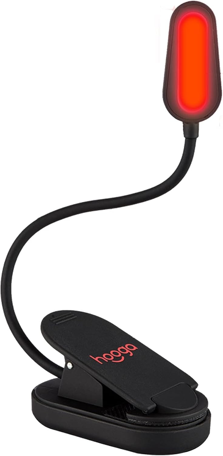 hooga Book Light, Rechargeable Clip On 625nm LED Light for Reading in Bed. Red