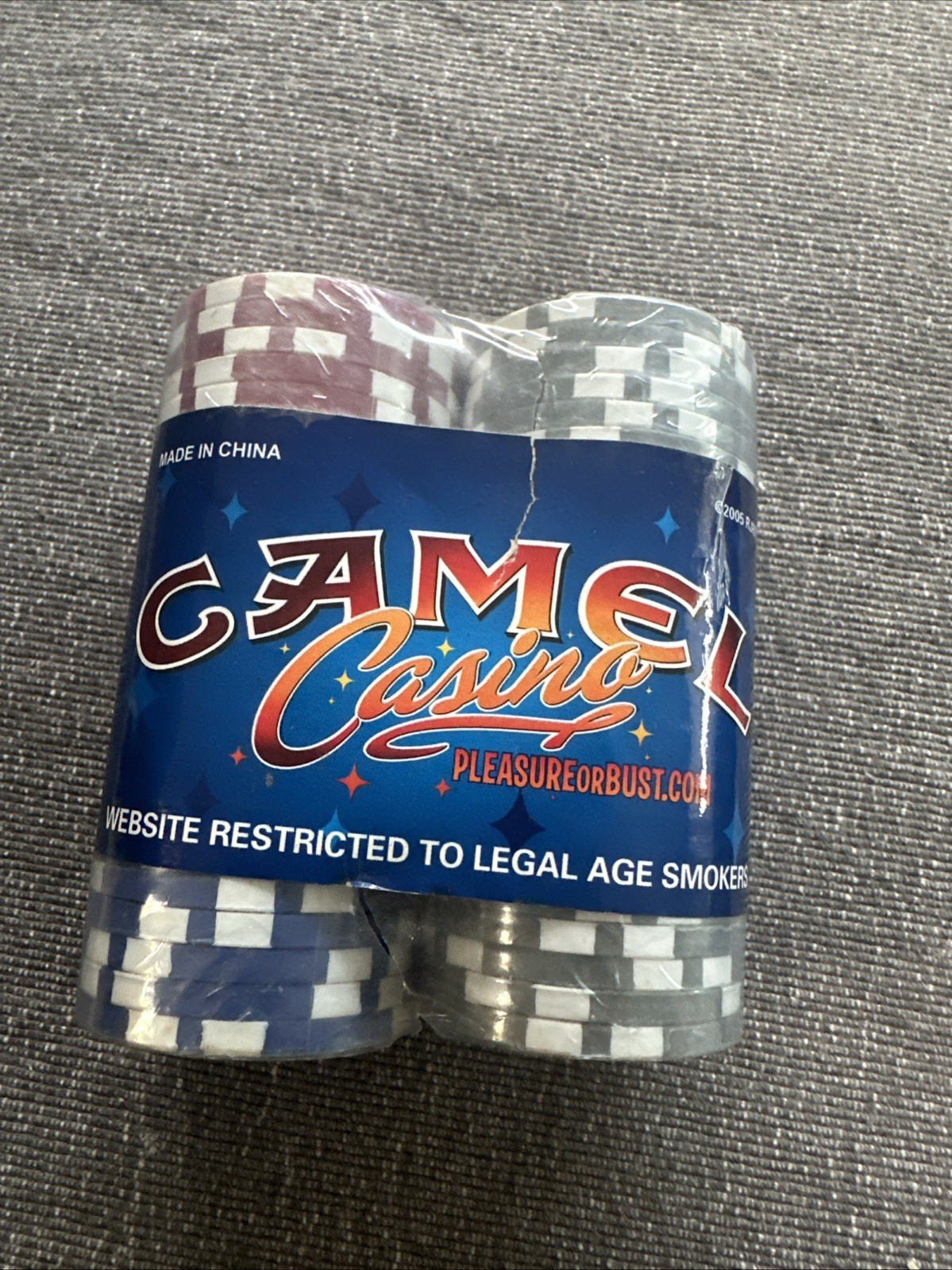 Vintage Camel Casino Las Vegas Poker Chips, Set of 50 New Sealed Red Blue Grey