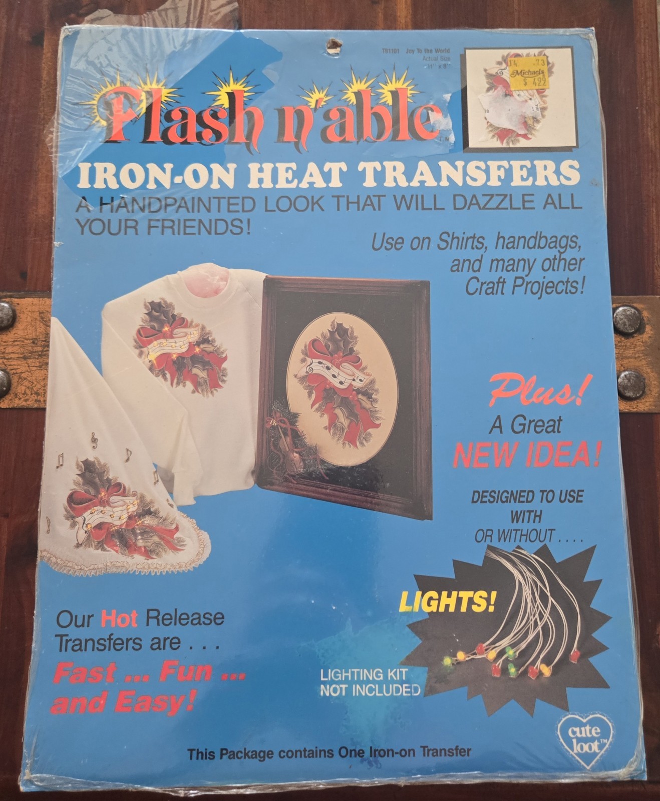 Vintage NOS Flash n able Iron-On Transfer T81101 Joy to the World Design