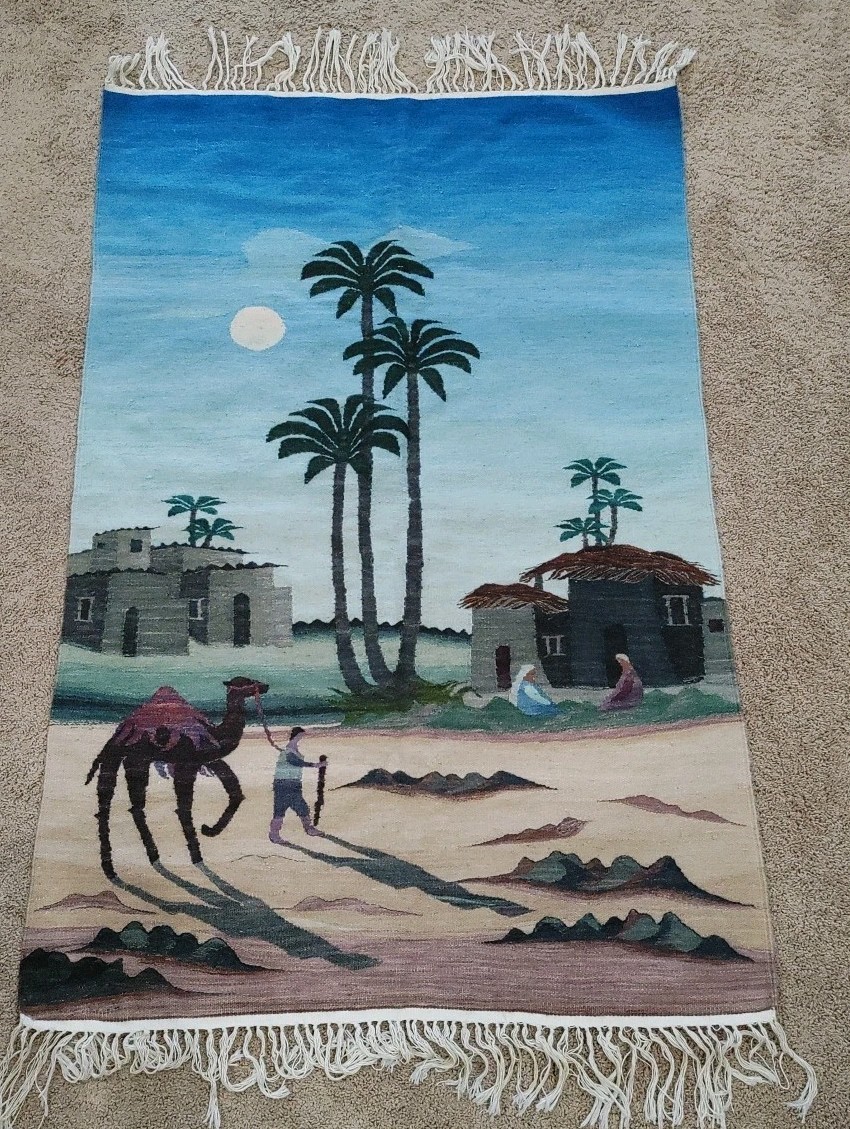 Vintage Tunisian Kilim Tapestry 100% Wool Large 60" X 39.5"