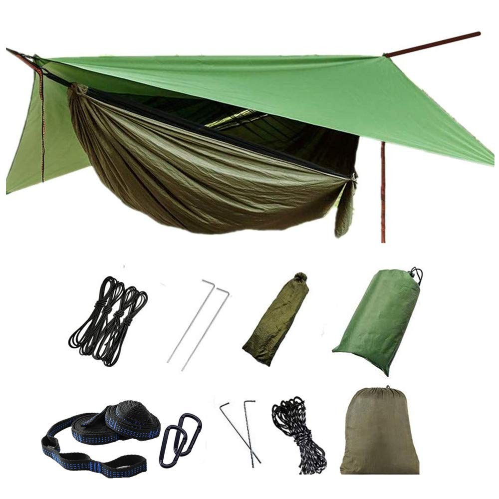 Camping Hammock with Rain Fly Tarp Mosquito Net Heavy Duty Tree Straps