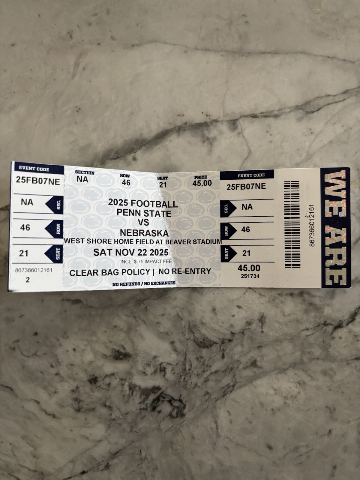 Penn State Vs Nebraska (1 Ticket And Parking Pass)