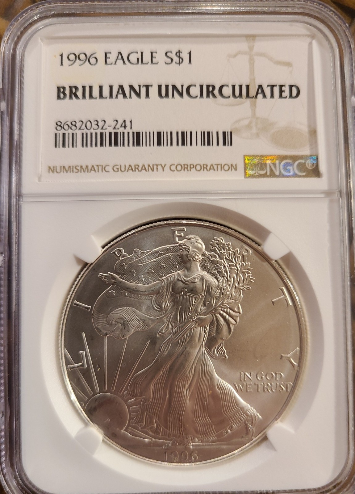 1996 American Silver Eagle $1 Coin  NGC Brilliant UNC - Lowest Mintage Date!