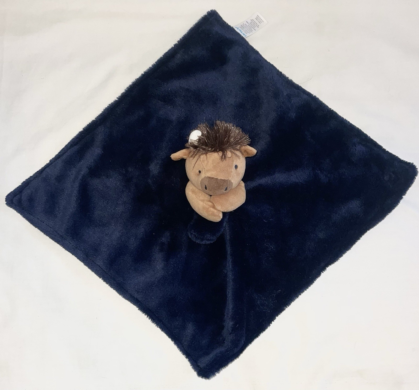 Carters Bison Buffalo Bull Cow Baby Security Blanket Lovey Navy Blue Stripe 2022