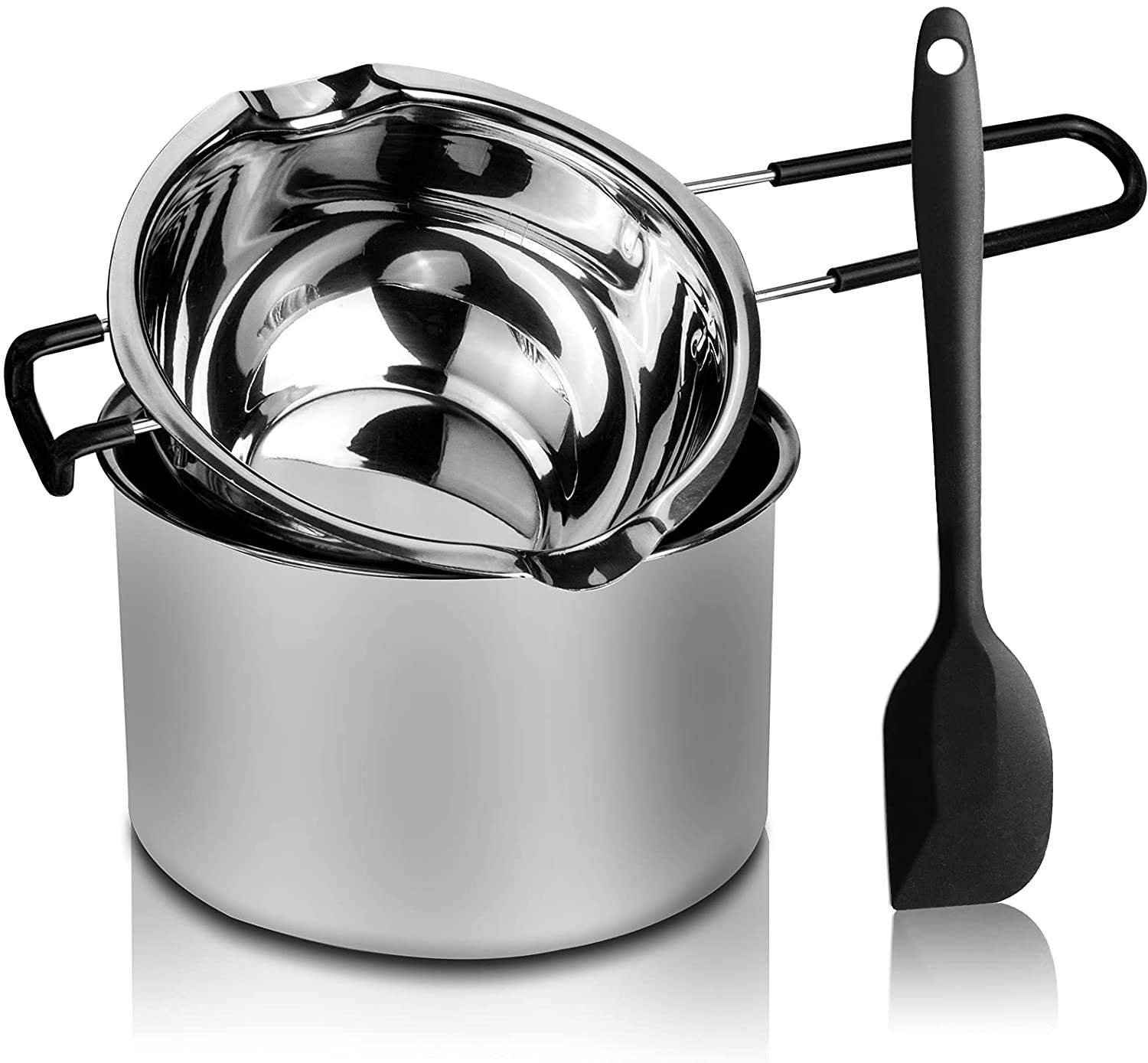 Double Boiler Pot Set, Stainless Steel Melting Pot with Silicone Spatula for Mel