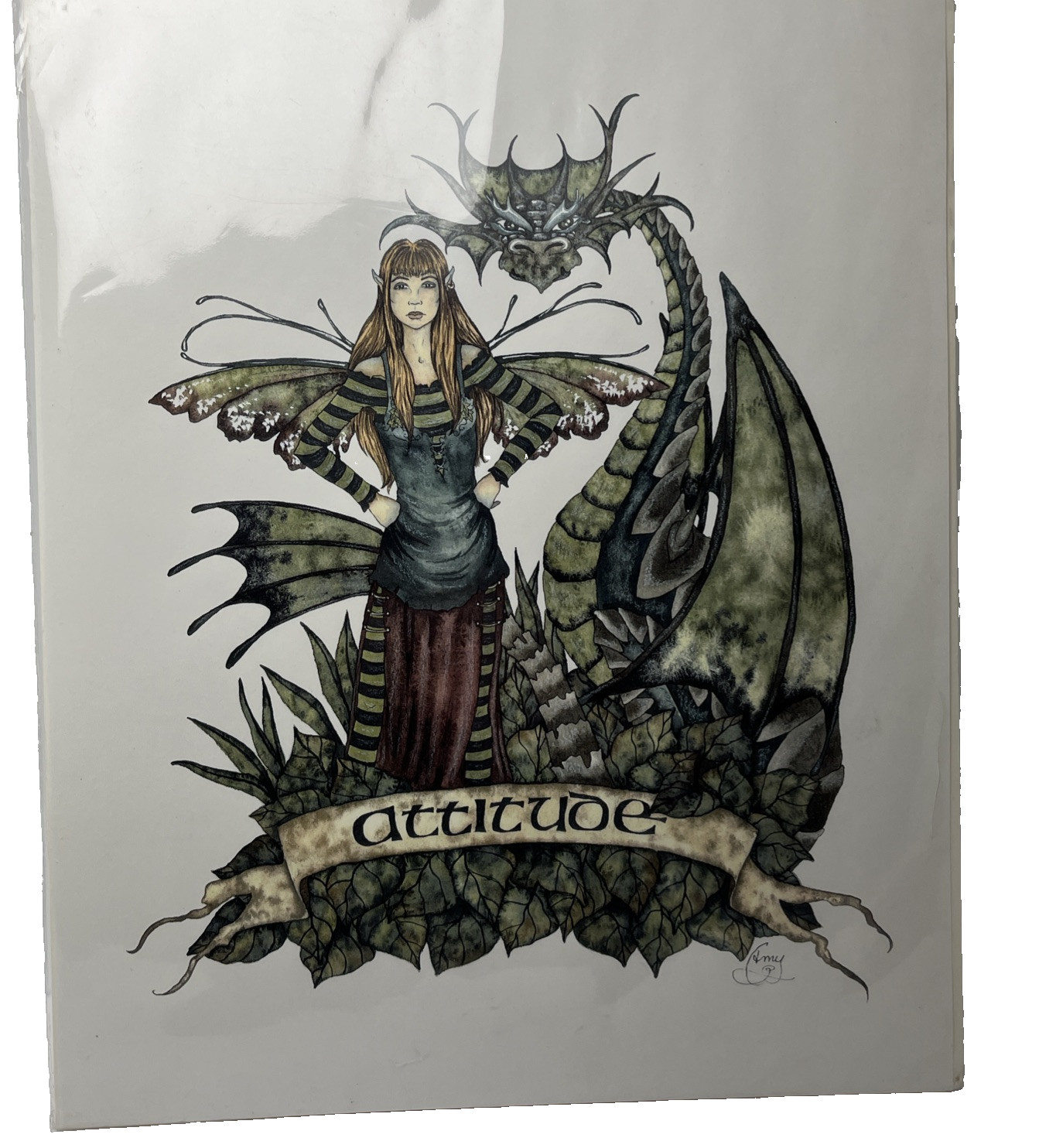 Amy Brown - Attitude - Faerie & Dragon - 1999 Out Of Print mtg/fantasy style art