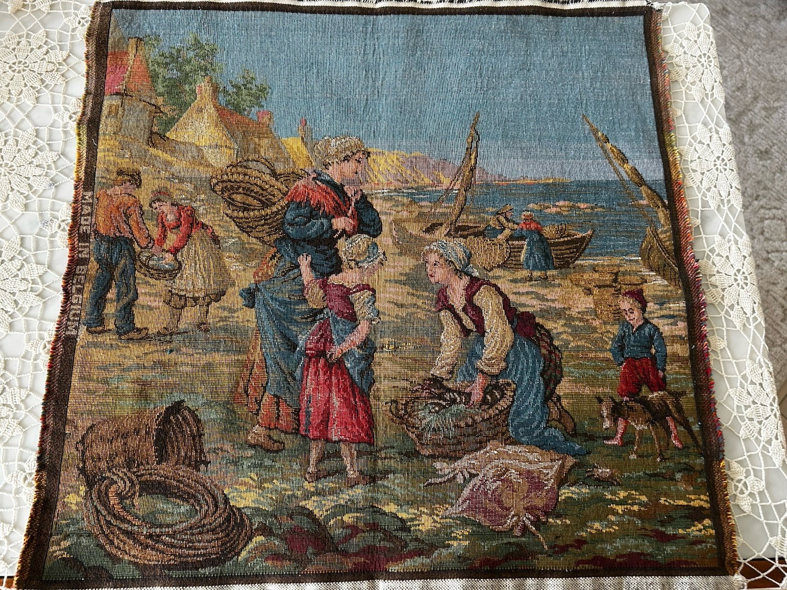 19.5 by 19.5 Stunning Vintage Belgian Tapestry Wall Hanging