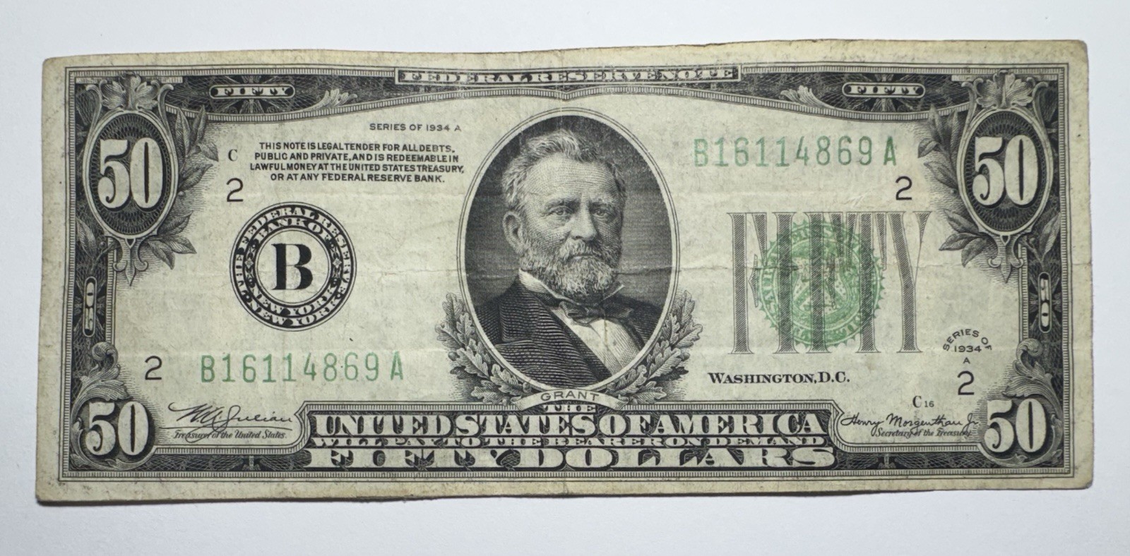 1934 A $50 Federal Reserve Mule Note, New York Fr. 2013B