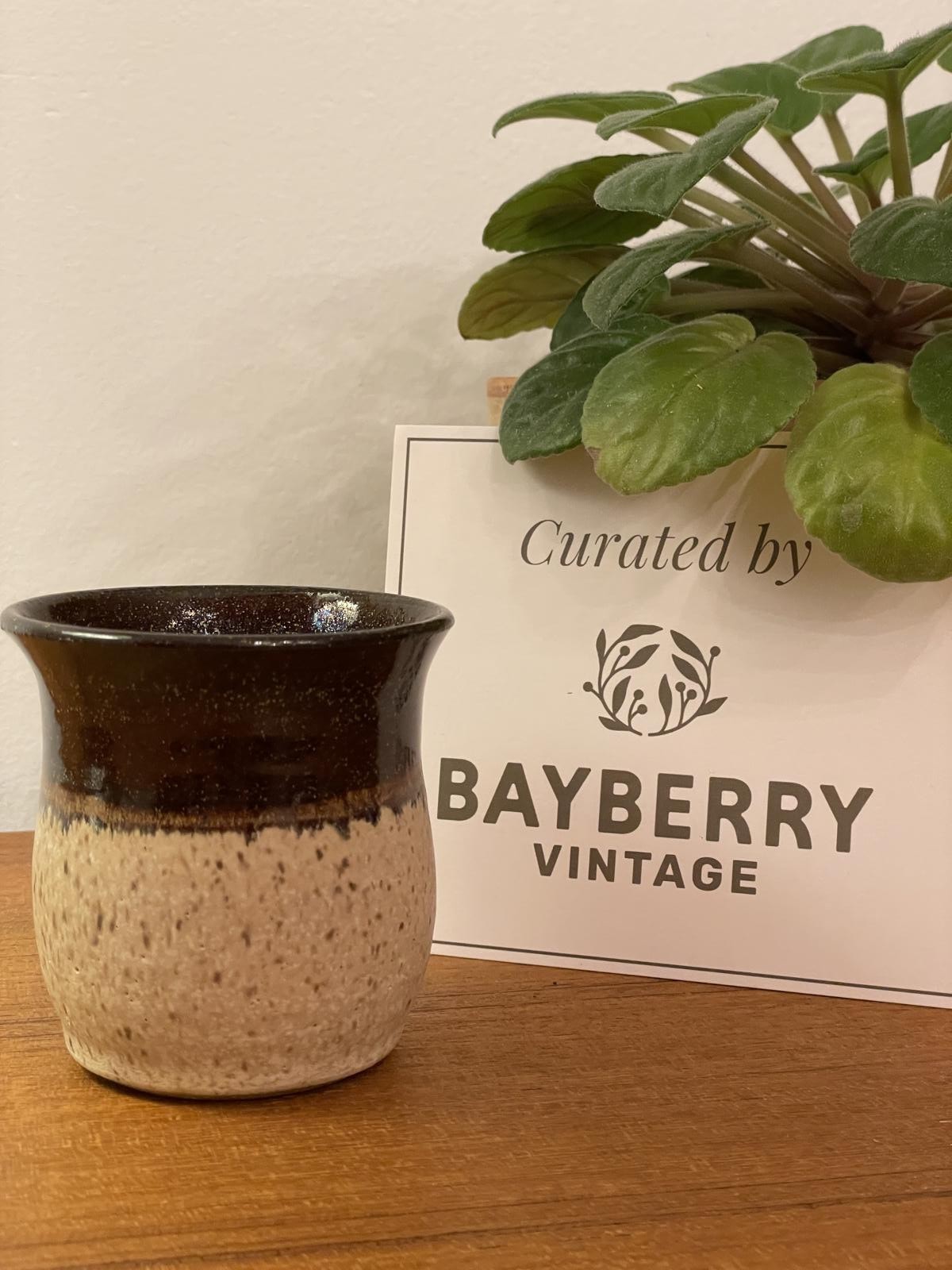 Vintage Studio Pottery Cup Stoneware Brown Drip Glaze Small Handmade Cup