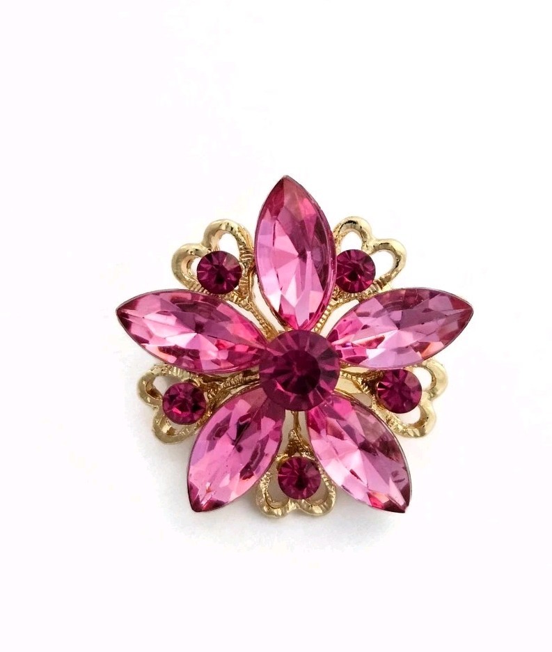 Pink Fuchsia rhinestone flower pin