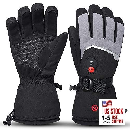  Rechargeable Heated Gloves with 3 Heating Levels - Electric Ski Gloves, Medium