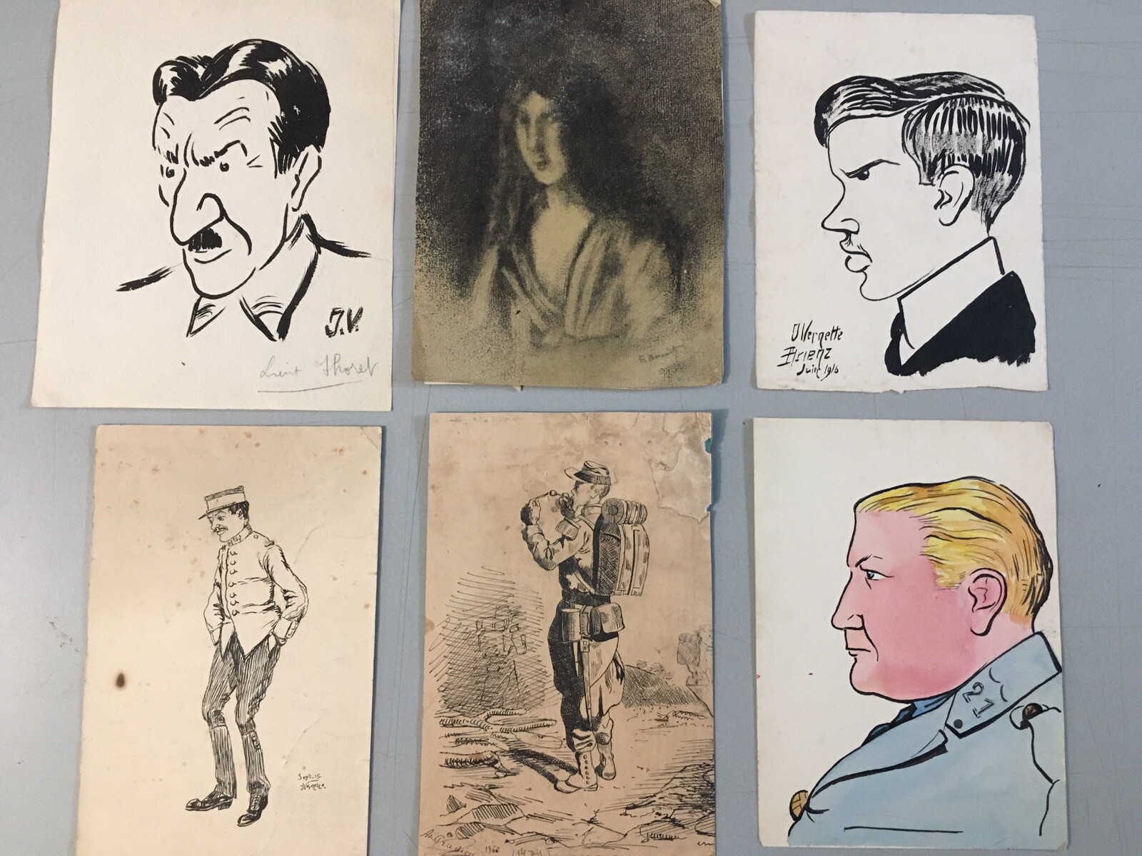 Lot Dessin Portrait Encre Lavis Fusain 6 Sur Papier XIXe Début XXe A Identifier