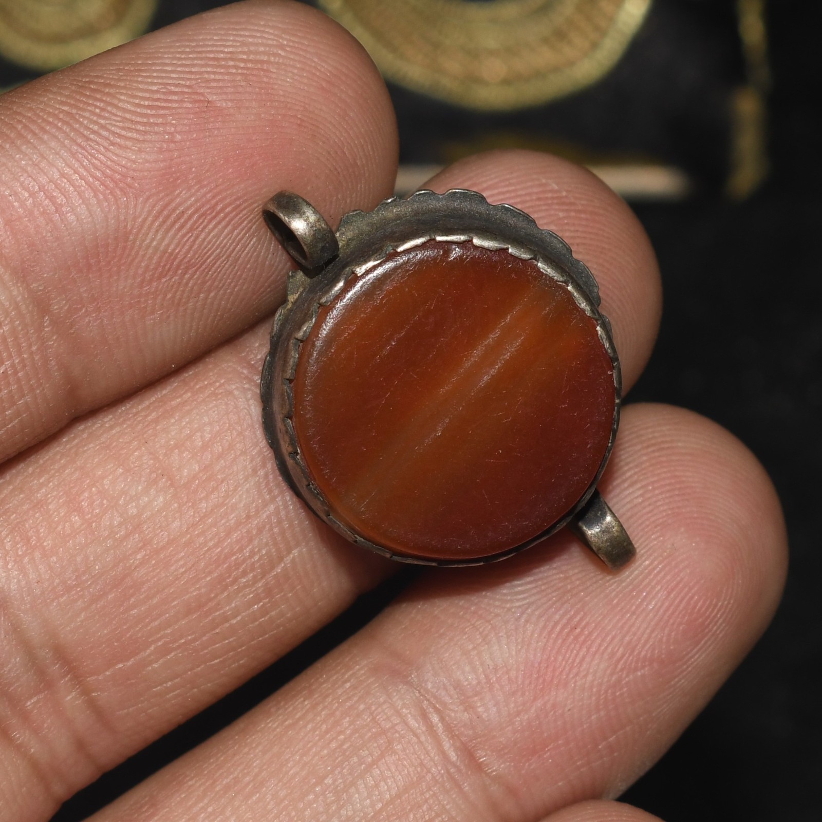 Big Ancient Near Eastern Carnelian Stone Buckle with Silver Mount