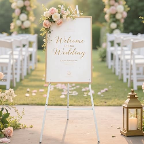  46.7" Easel Stand for Wedding Signs – No Assembly Needed, Snow-White-1Pack