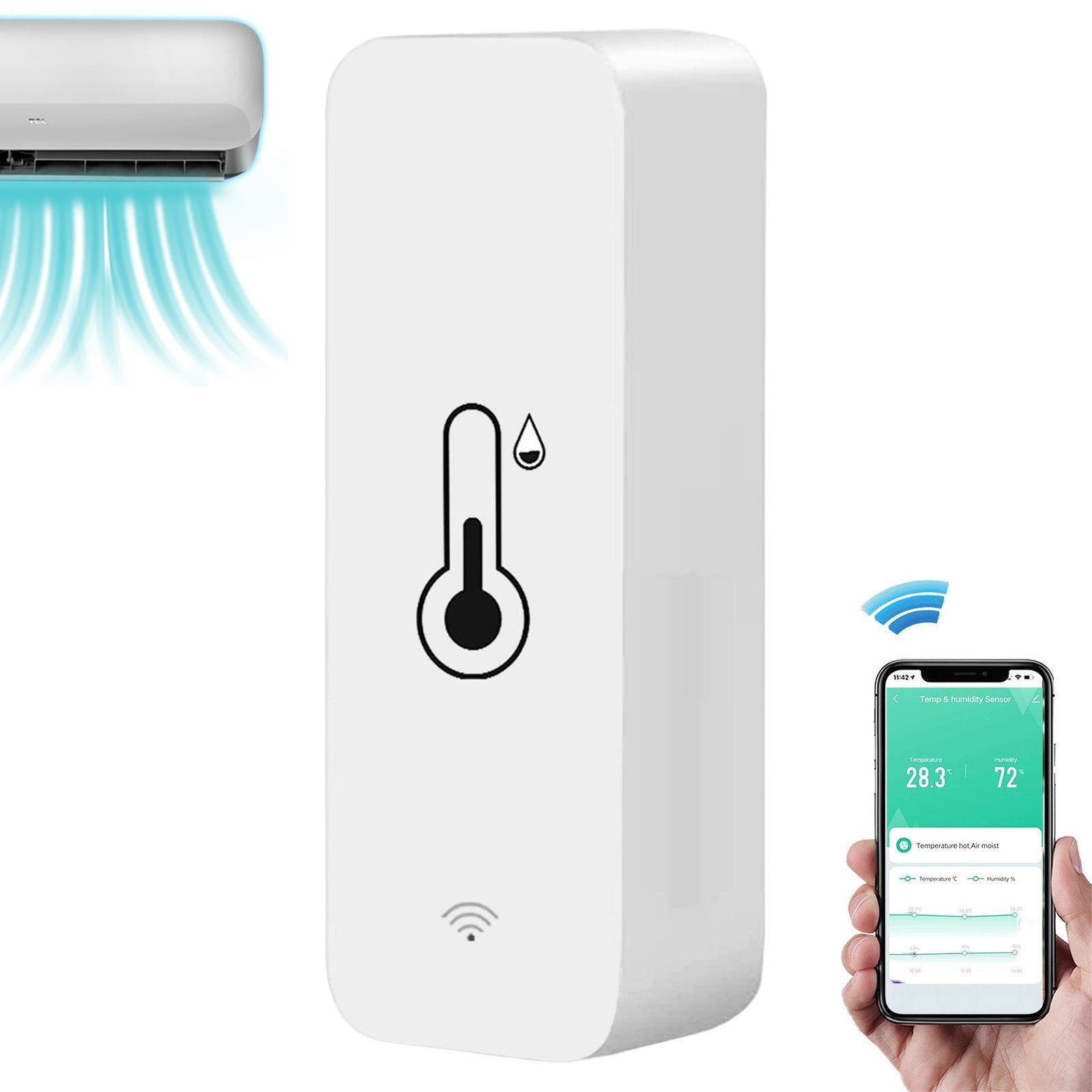 WiFi Thermometer Hygrometer Wireless Temperature Humidity Sensor With App Alert