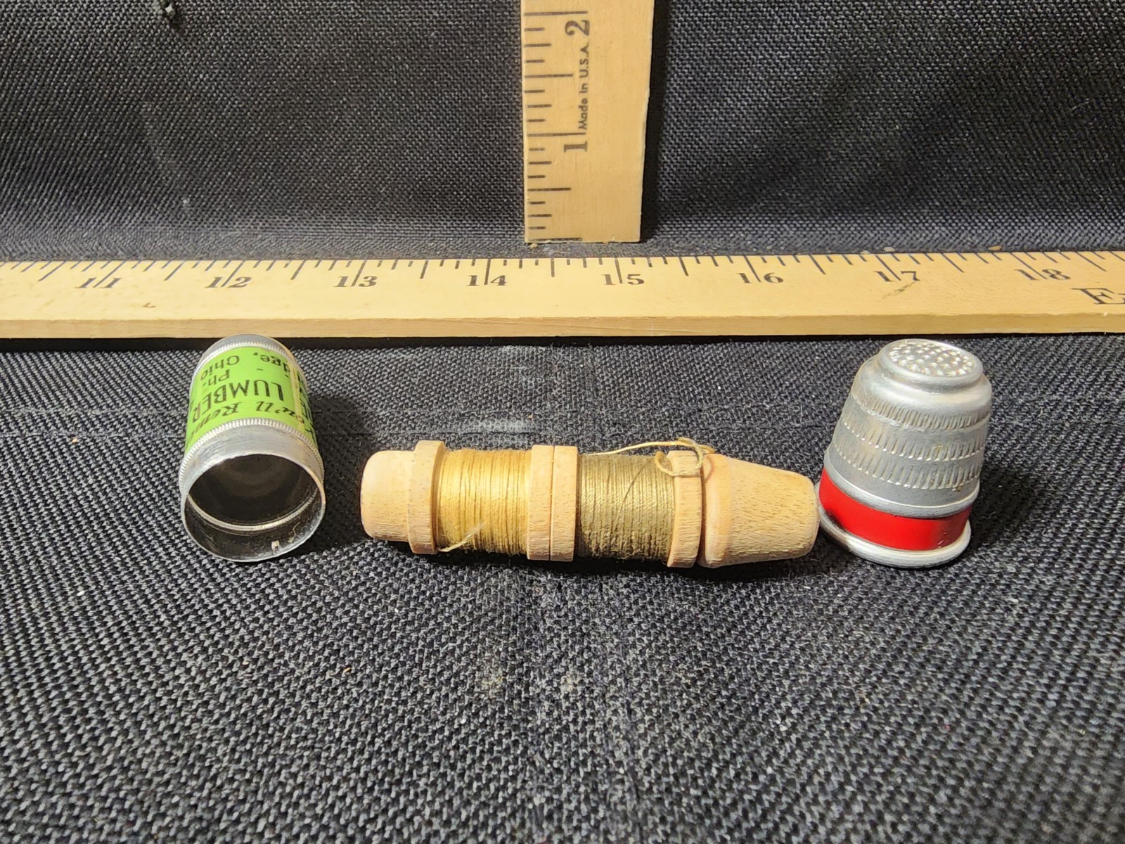Vintage Advertising Thimble Cap Thread Spool Keep Cambridge Lumber Co. Ohio