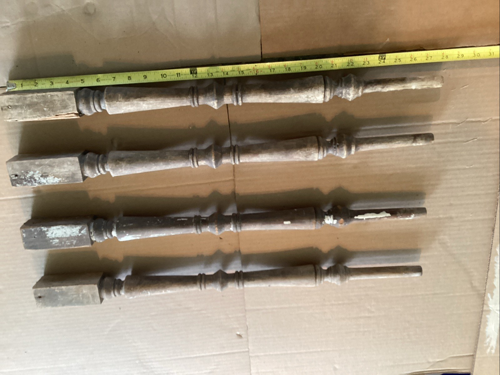 Vintage Painted Wood Spindle Balusters 28”x1-3/4”x1-3/4”w/3/4”Dia.End,Lot Of 4