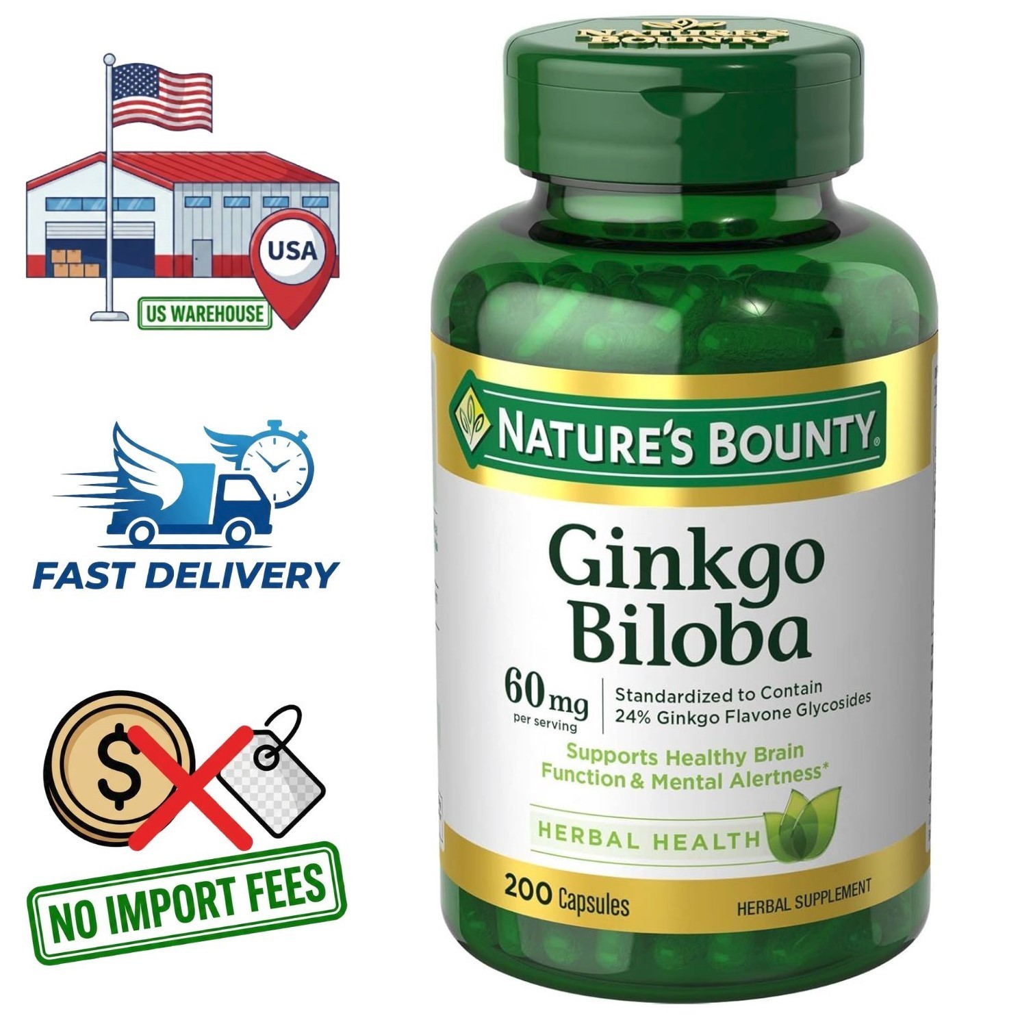 Ginkgo Biloba Extracto de Hoja 60mg | Estandarizado 24/6 | 200 Cápsulas