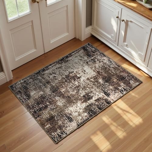 Entrance Rugs Indoor 2x3 Brown Entry Rug Washable Abstract Coffee Small Area 