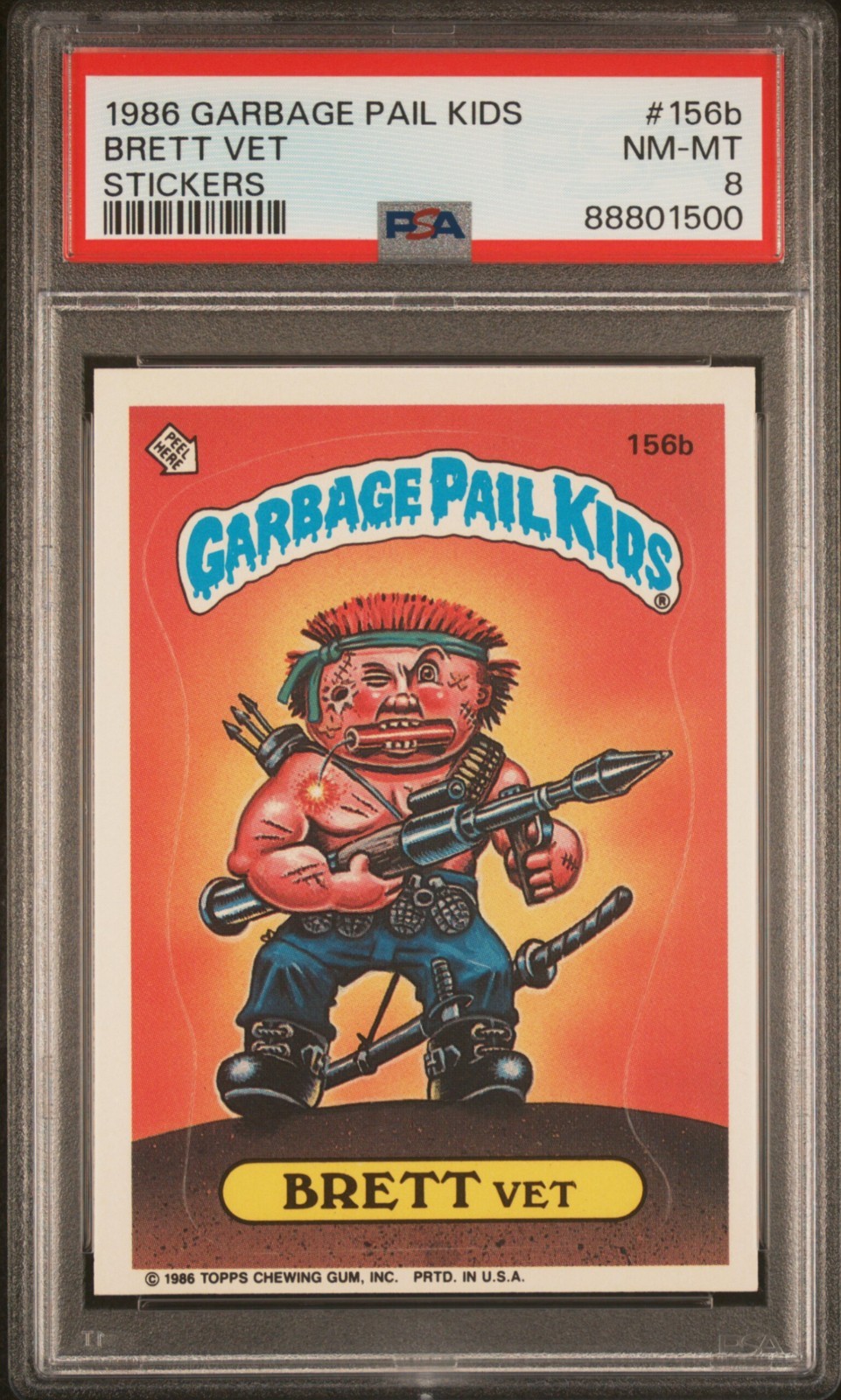 1986 GARBAGE PAIL KIDS STICKERS #156B BRETT VET STICKERS PSA 8