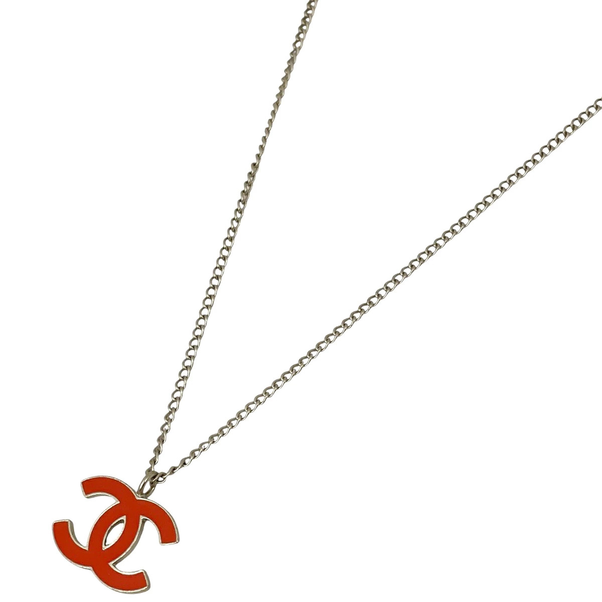 CHANEL Coco Mark Necklace CC Necklace Silver plated Orange Silver Ladies