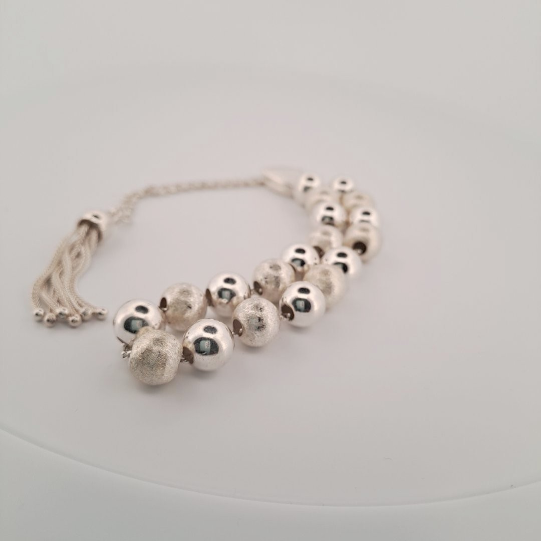 Silver Komboloi Style Worry Bead Bracelet with Polished & Matte Beads