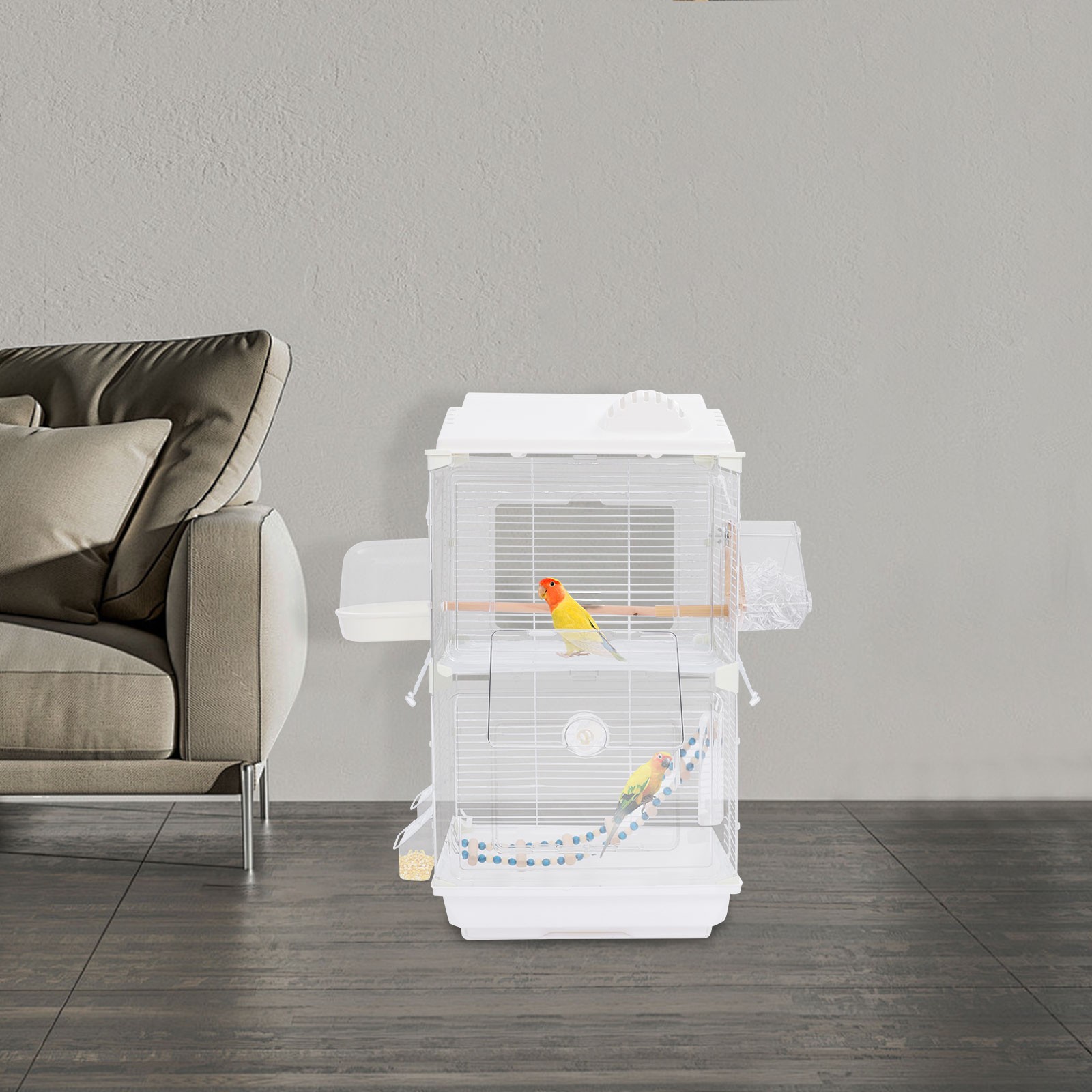 Bird Cage Double Cage Parrot Cage White Is Suitable For Many Kinds Of Birds.