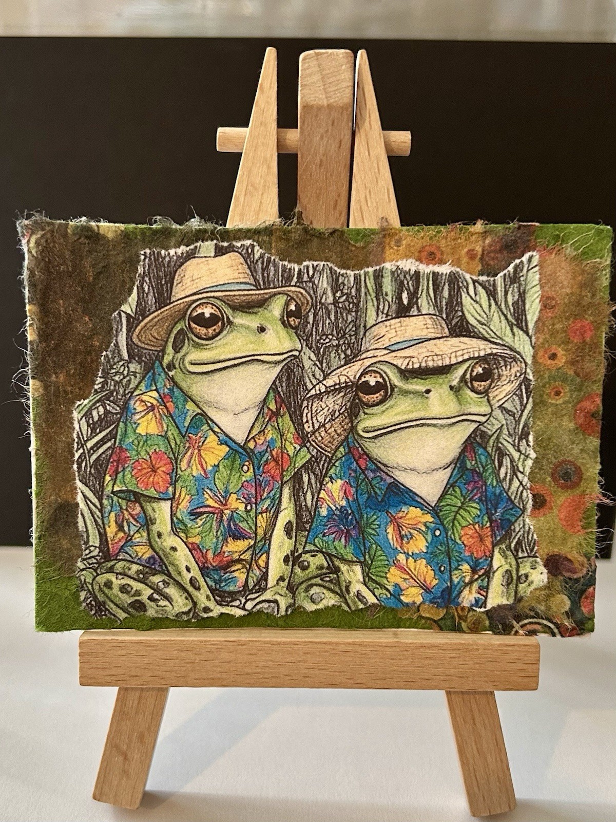 ACEO Art Card/collage-Abstract Frogs-tropical