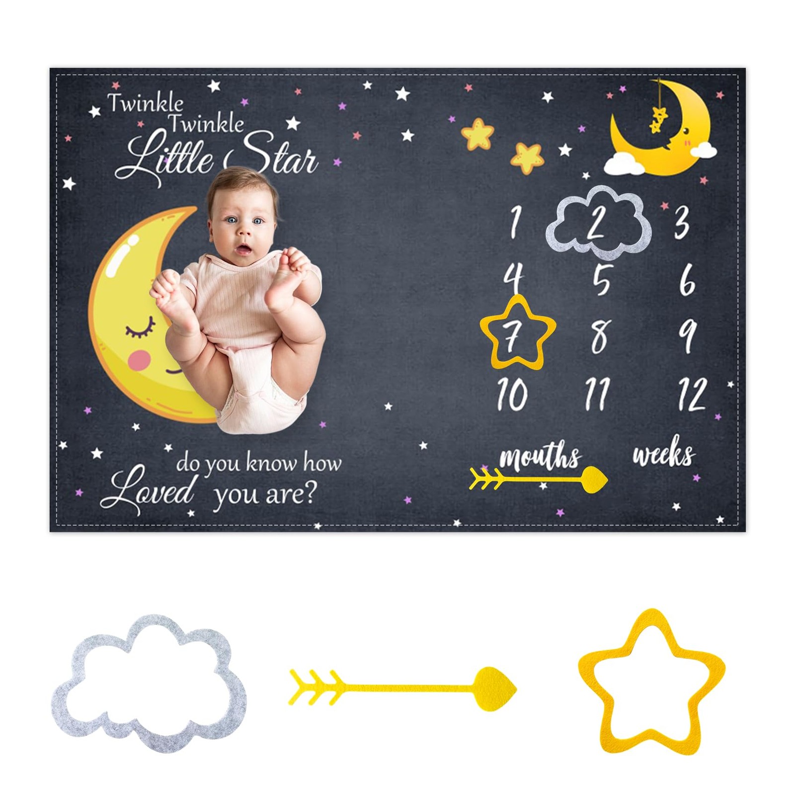 Starry Sky Blanket set 60x40 In Baby Nursery wrap milestone Yellow