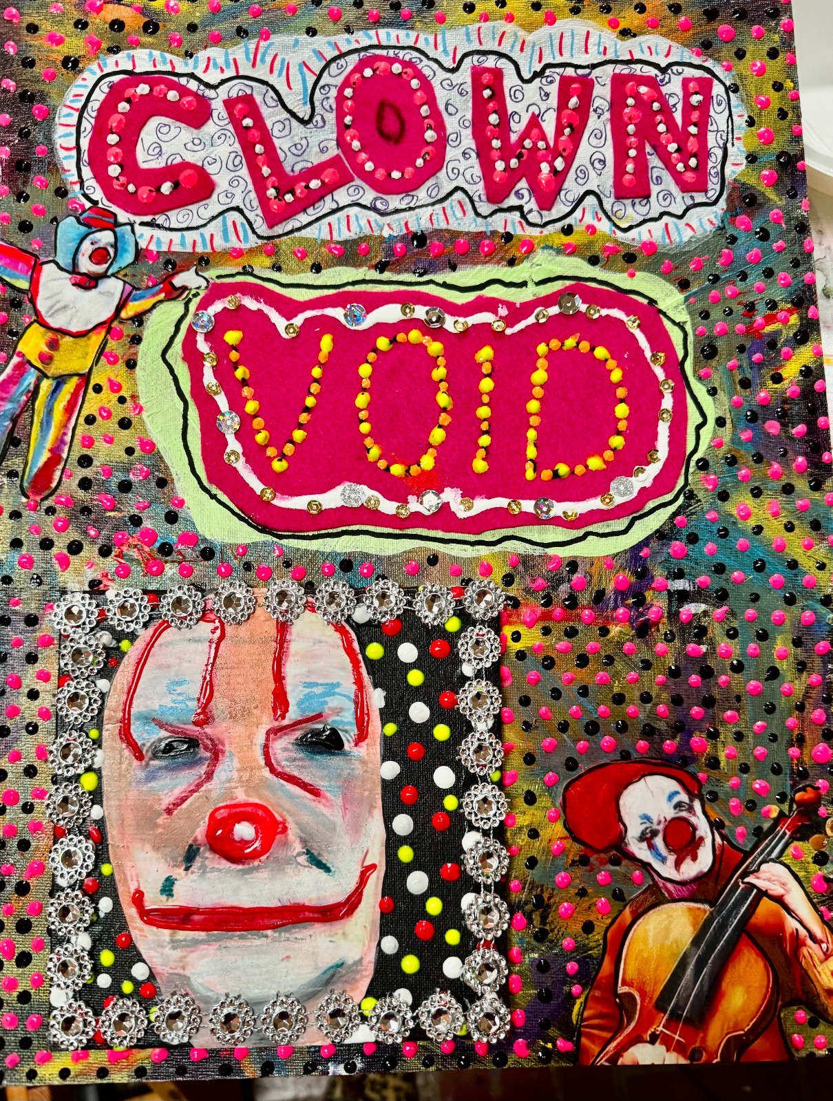 12 x 16" mixed Media art CLOWN VOID on canvas board