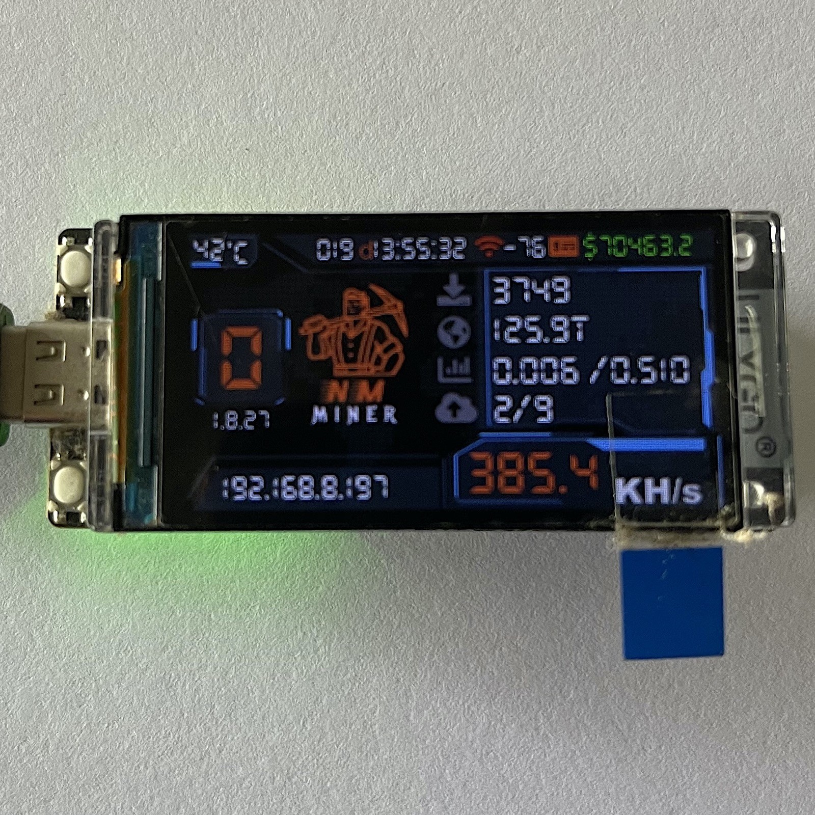 NMMiner 2.8in Display 385KH/s Solo Miner 4x Faster Than NerdMiner AU