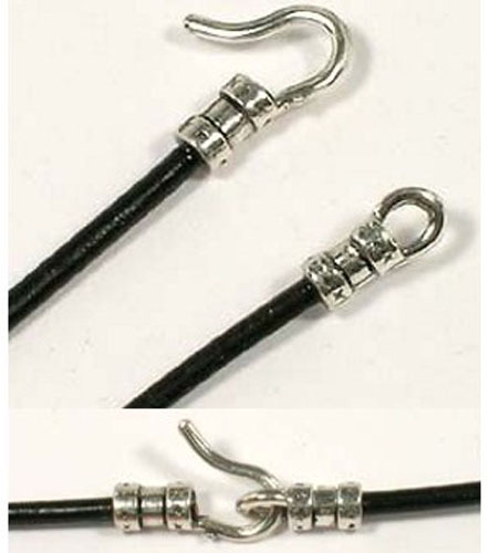 24” Genuine Greek Handcrafted Hi-Quality Black Leather Cord Solid Sterling Ends