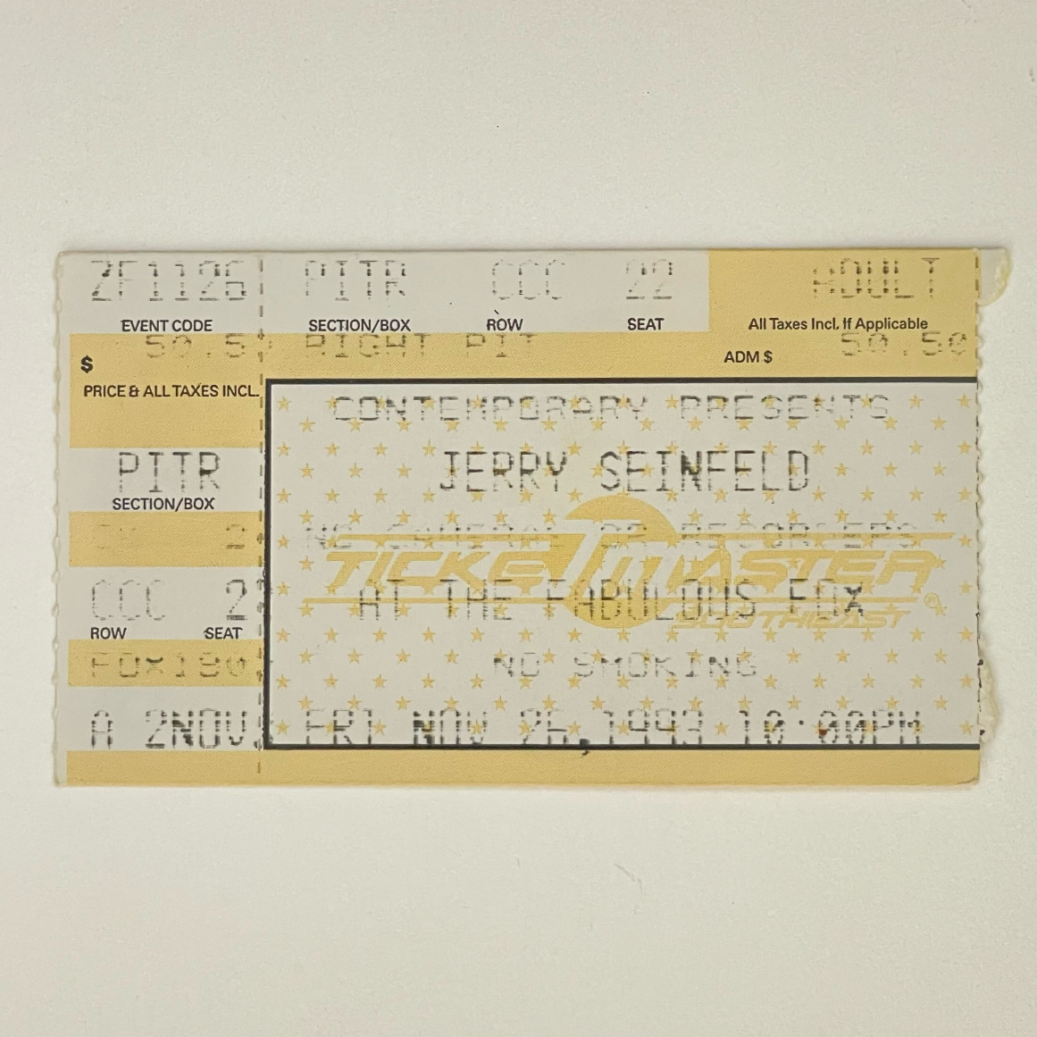 Vintage Jerry Seinfeld Comedy Ticket 11/26/1993, Fabulous Fox St. Louis