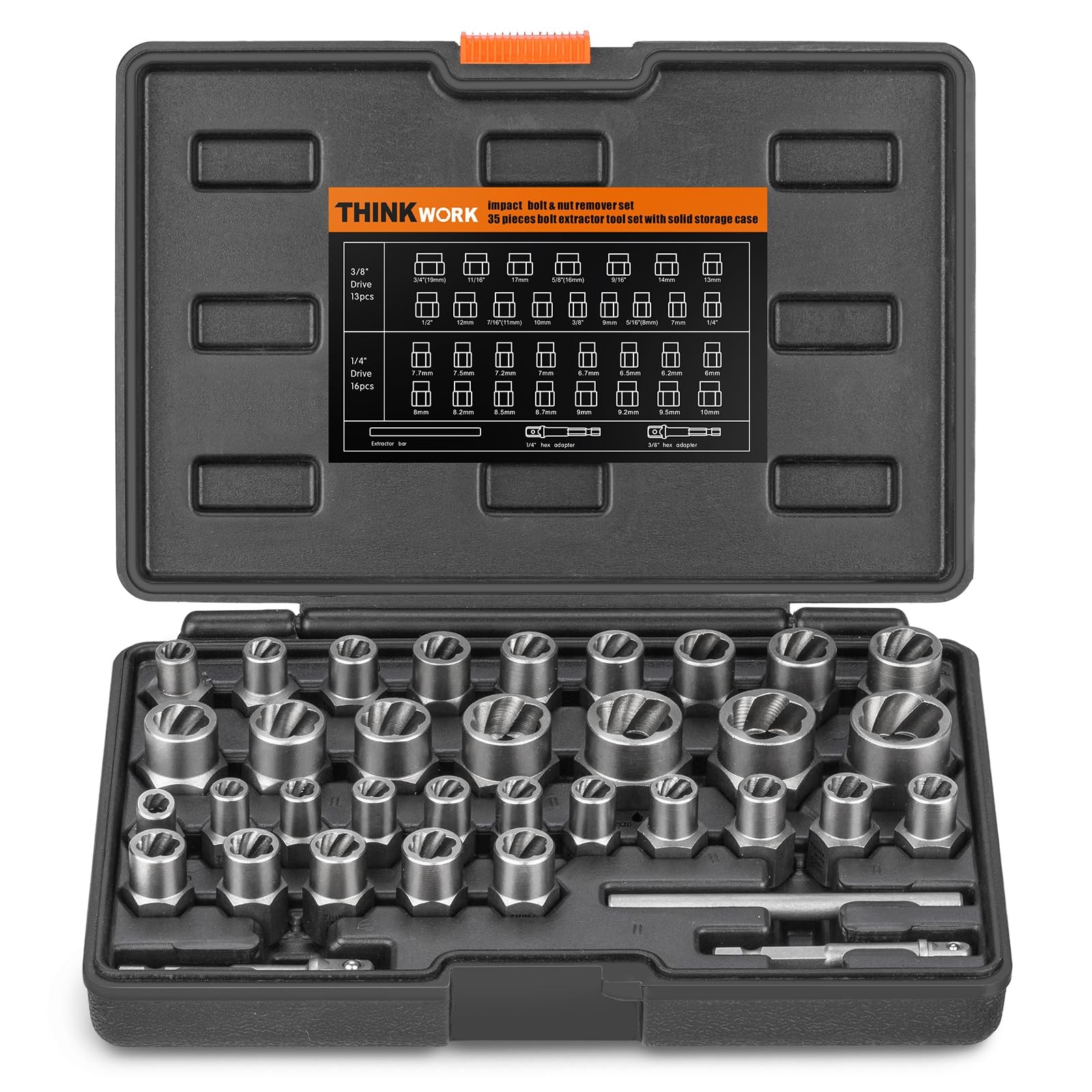 THINKWORK 35-Piece Bolt & Nut Extractor Socket Set 1/4" 3/8" Drive